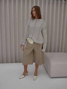 MUSERA Oversized Contrast Rib Crewneck Knit Jumper Classy Cute Sexy Streetwear Fall Autumn Night Out Winter Evening Party Elegant  New Year - Multicolor - View 3