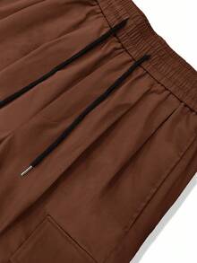 Manfinity Roghcode Loose Men's Flap Pocket Side Drawstring Waist Cargo Pants, For Fall - Rust Brown - View 7