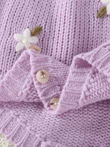 SHEIN 女婴花卉刺绣针织连体衣，优雅百搭，适合日常穿着、居家、户外和旅行 - 紫色 - 查看 8