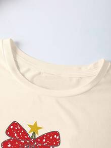 EMERY ROSE Festive Christmas Tree Printing Casual Plus Size T-Shirts - Beige - View 4