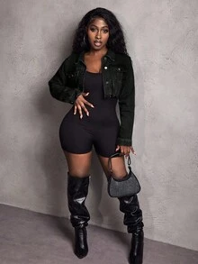 Slaydiva Women's Fringe Single-Breasted Thermal Lined Cropped Casual Denim Jacket, Autumn/Winter Women's Winter Jacket - Black - View 9