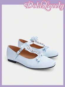 Dola Lovely Women's Spring New Cute Satin Blue Criss-Cross Metal Buckle Ballet Flats, Plus Size Elegant Sweet Ladies Flat Shoes - Baby Blue - View 8