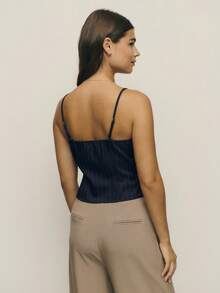 Nöista 夏季时尚通勤条纹翻领吊带背心 - 藏蓝色 - 查看 2