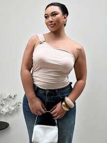 Firerie Áo cánh kim loại nhún bèo, trang trí giản dị, thanh lịch, đi biển, cỡ lớn cho nữ, mùa xuân/hè - Màu be - Xem 1