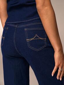 Avantive A Two-Piece Set Of Dark Blue Washed One-Shoulder Denim Top And Jeans Women's Simple Solid Color Oblique Shoulder Top And Jeans Set, Casual Everyday Wear Off The Shoulder Two-Piece Set Autumn Clothes National Day New Year Outfit Going Out Outfits Formal Set For Women Street Style  Chic Women's Set - Dark Wash - View 6