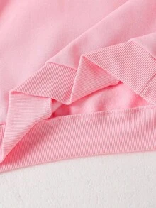 SHEIN Explorewe Girls Sweatshirt Set,Cute Pink Long Sleeve Fleece Hoodie With White Bow Print,Paired With Pleated Skirt,Back-To-School Autumn School Outfit,Winter - Pink - View 9