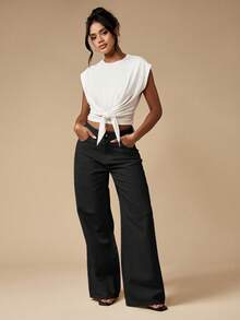 MISSGUIDED Quần jeans ống rộng cạp cao cổ điển, tối giản, hiện đại, thời trang thu đông Y2K, quần ống loe, quần jeans lửng, phong cách thường ngày, nổi bật - màu đen - Xem 3