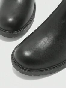 CUCCOO BIZCHIC 女式基本款黑色厚底中筒靴 - 黑色 - 查看 7