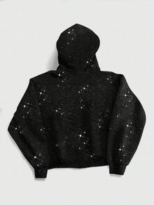 ROMWE MEN Street Life Spring Casual Graphic Men's Contrast Color Print Hooded Long Sleeve Sweatshirt, Fall, Y2K - Black - View 2