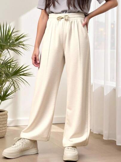 SHEIN 青少年女孩腰部抽繩接縫細節衛褲