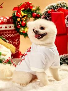 PETSIN 1pc Pet Christmas Xmas Letter Graphic White Sweatshirt, Christmas Gift - White - View 2