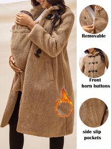 Boho Mama Maternity Solid Color Minimalist Daily Wear 3-In-1 Long Sleeve Jacket  Winter Coats   Faux Fur Coats  Boho  Winter Coat  Fleece Winter Coat - Khaki - View 1
