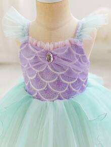 Glamorique Kids 女婴公主裙，吊带短袖，紫色，圣诞节女婴裙，派对礼服，新年礼服，圣诞儿童礼服，正式礼服，舞台表演礼服，优雅连衣裙 - 綠色 - 查看 7