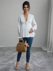 SHEIN Casual Solid Color Long Sleeve Drawstring Loose Nursing Tops