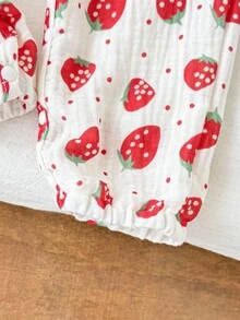 SHEIN Salopetă pentru bebeluși cu imprimeu dulce de căpșuni, cu funde și bentiță, potrivită pentru primăvară/toamnă toamnă-iarnă, 1 bucată - Roz - Vizualizare 5