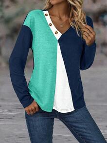 EMERY ROSE Áo thun trễ vai họa tiết nút màu khối cho nữ - Màu xanh Bạc hà - Xem 4