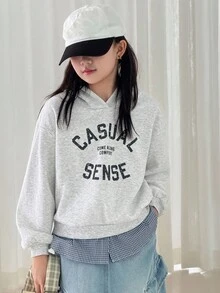 Dazy Kids 少女圆领保暖字母卫衣，秋季款 - 灰色 - 查看 5