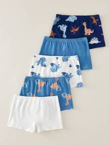 5pcs/Pack Boys' Dinosaur Print Basic Comfortable Soft Breathable Briefs Underwear Fall Winter