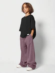 SUMWON Drop Crotch Sweatpants Wide Leg Loose Fit Cozy Fleece Baggy Pants Slouchy Winter Fall Casual Wear Drawstring Comfort Joggers Trousers - Purple - View 3