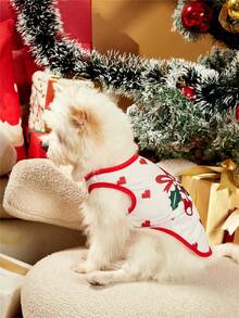 PETSIN 1pc Pet Christmas White Candy Cane & Heart Shaped Printed Dog Vest