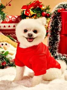 PETSIN 1pc Pet Christmas Style Thick Red Sweatshirt, Christmas Gift - Red - View 4