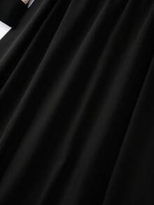 GlowEve CURVE 大码女式 V 领黑色纯色金属纽扣拼接杏色长袖金属扣腰带通勤休闲优雅 A 字连衣裙，秋冬