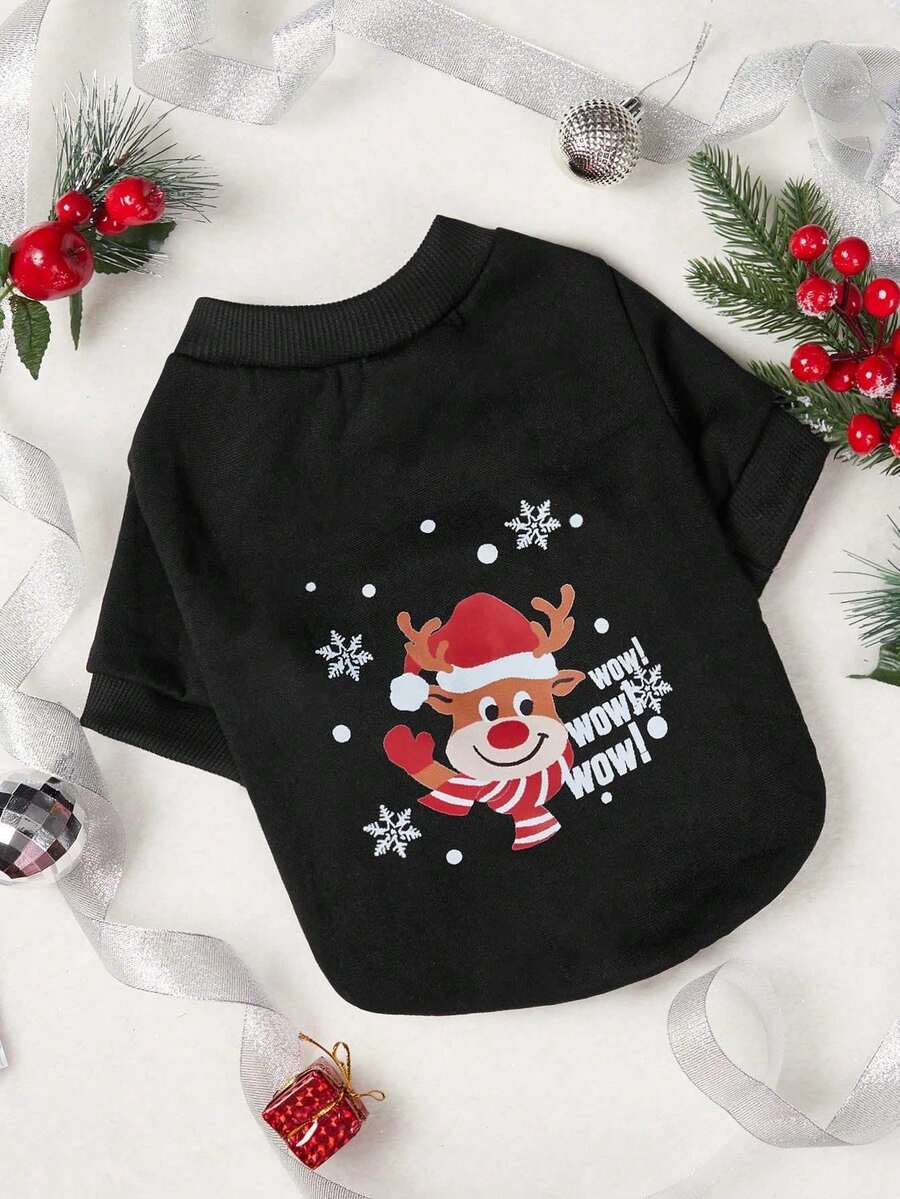 PETSIN 1 Stück Haustier Weihnachts-Weihnachtsmann-Muster Fleece Schwarzer Sweatshirt - Schwarz - Übersicht 1