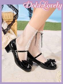Dola Lovely 女士时尚白色甜美洛丽塔风格优雅高跟鞋，可爱 - 黑色 - 查看 5