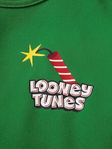 LOONEY TUNES X SHEIN Young Boy Christmas Cartoon Graphic Round Neck Short Sleeve T-Shirt - Green - View 5