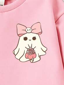 Halloween Baby Girl Casual Fashion Creative Tic-Tac-Toe Pumpkin, Bow, Ghost & Goblin Print Long Sleeve Bodysuit, Fall Clothes Winter - Pink - View 3