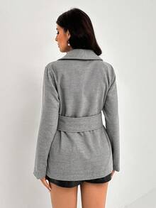 Chiquease Women's Solid Color Shawl Collar Long Sleeve Casual Jacket, Autumn/Winter - Dark Grey - View 2