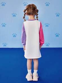 SHEIN | PAW Patrol 年轻女孩可爱卡通小狗印花圆领长袖针织运动衫连衣裙 - 粉色 - 查看 2