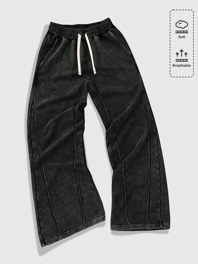 Street Life Pantalones de chándal casuales sueltos con cintura con cordón y bolsillos para hombre