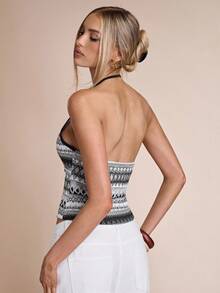 SHEIN BAE Women's Casual Versatile Sexy Fitted Halter Backless Crop Top