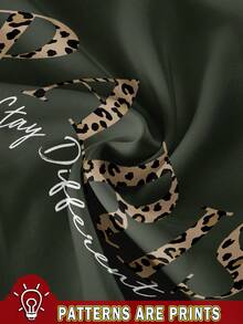 EMERY ROSE T-shirt ajusté à col V à manches courtes avec imprimé léopard et lettres de Paris, convient pour l'été - Militaire verte - Voir 3