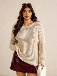 Elaquor Cardigan tricoté polyvalent, confortable et doux de style français minimaliste et 3D, grande taille pour femmes - Beige - Voir 6
