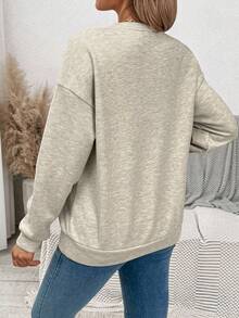 SHEIN 孕妇秋冬爱心印花圆领落肩长袖休闲套头卫衣孕妇上衣孕妇长袖上衣 - 杏色 - 查看 2