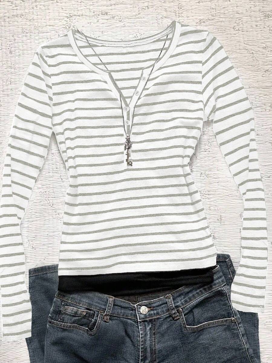 SHEIN Women's Casual Long Sleeve T-Shirt, Fashionable For Daily Wear, Autumn