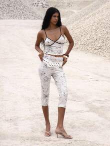 MUSERA White Animal Print Slinky Contrast Cami Binding Fitted Top,Seksi Chic Summer Holiday Vacation, Night Out Date Night Birthday Club Elegant Party - Multicolor - View 5