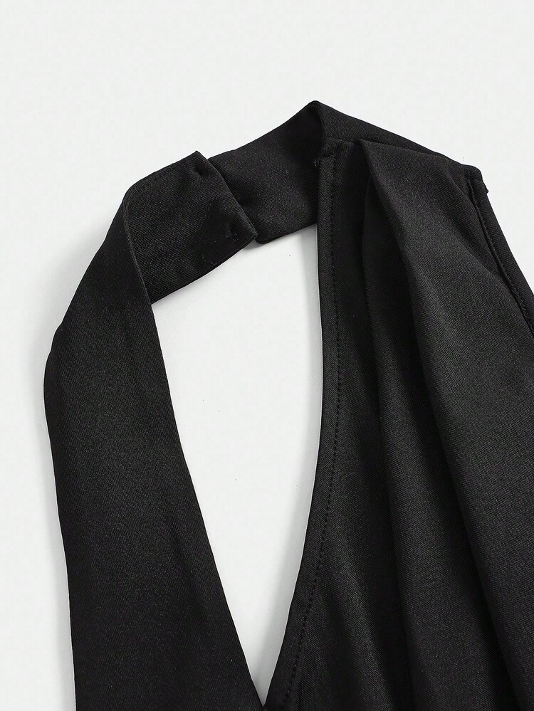 Girlism 少女无袖紧身不对称下摆开衩派对圣诞晚礼服 - 黑色 - 查看 4