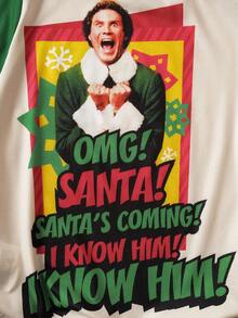 ELF X SHEIN Camiseta de manga corta con cuello redondo y gráfico de figura navideña para niño preadolescente