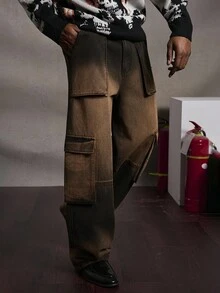 PAVTROS Quần Jeans Cargo Màu Chuyển Sắc Giặt Cho Nam Phong Cách Halloween Ngày Lễ Các Thánh, Phong Cách Grunge - Màu Đỏ Sâu - Xem 5