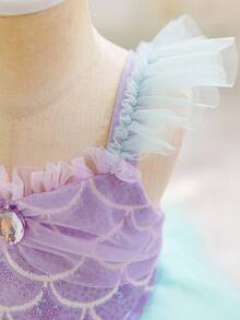 Glamorique Kids 女婴公主裙，吊带短袖，紫色，圣诞节女婴裙，派对礼服，新年礼服，圣诞儿童礼服，正式礼服，舞台表演礼服，优雅连衣裙 - 綠色 - 查看 8