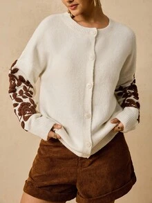 Travachic Áo len cardigan tay dài cài nút phía trước dáng rộng thoải mái cho nữ cỡ lớn vào mùa thu/đông - Màu be - Xem 6