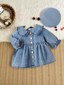 SHEIN Vintaside Kids 女婴时尚可爱彼得潘领连衣裙配贝雷帽，春秋装