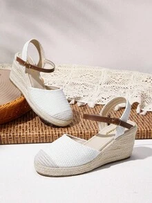 Styleloop 女式帆布厚底凉鞋，系带坡跟鞋，轻便高跟，适合派对/婚礼/休闲/度假，波西米亚风格 - 白色 - 查看 1