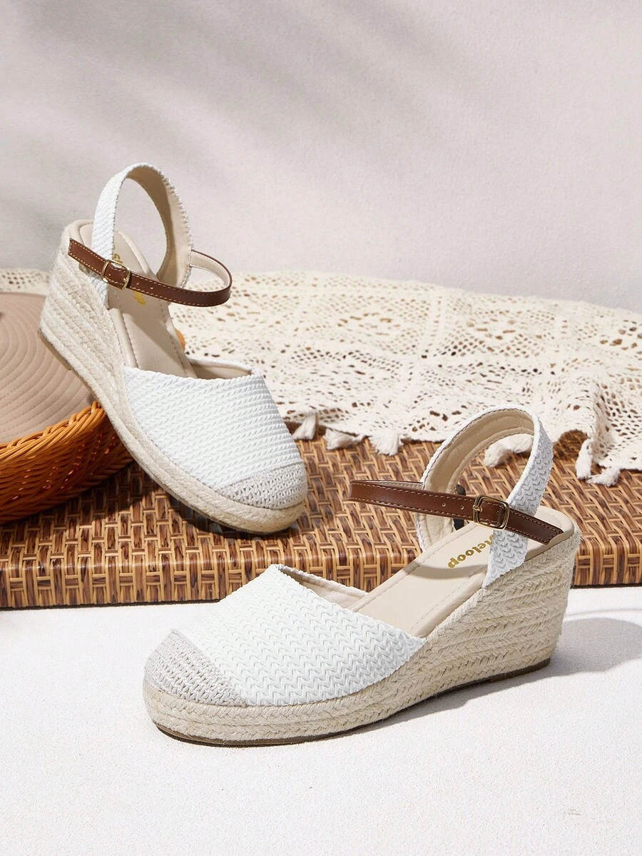 Styleloop 女式帆布厚底凉鞋，系带坡跟鞋，轻便高跟，适合派对/婚礼/休闲/度假，波西米亚风格 - 白色 - 查看 1