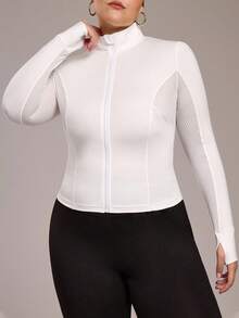 Rhythm Era Plus Size Women's Stand Collar Raglan Sleeve Fitted Athletic Jacket - White - View 1