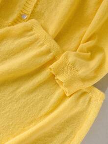 CosyJoli Plus Size Women Yellow Casual Dolman Cardigan & Skirt Set Yellow Two Pieces Set Women Two Pieces Outfits Yellow Sets For Women Yellow Knit Set Yellow Sweater Set Autumn Winter Clothes For Women