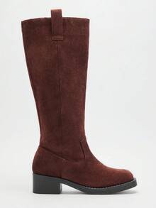 Solezae Women Everyday Casual Comfortable Round Toe Chunky Heel Knee-High Boots - Chocolate Brown - View 6